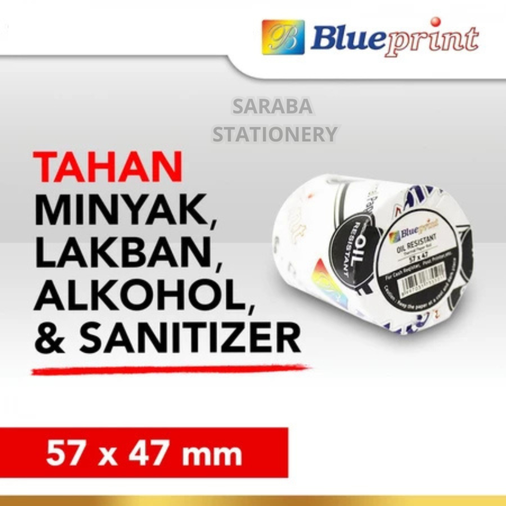 

Kertas Thermal / Kertas Kasir / Kertas Struk BLUEPRINT 57mmx47mm Oil Resistant