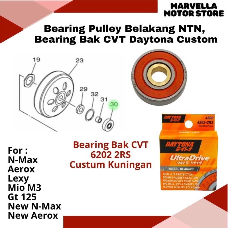Laher Bearing Pulley Belakang & Bak CVT Aerox N-Max Lexy Mio M3 Soul GT 125 Fino 125 N Max New 155
