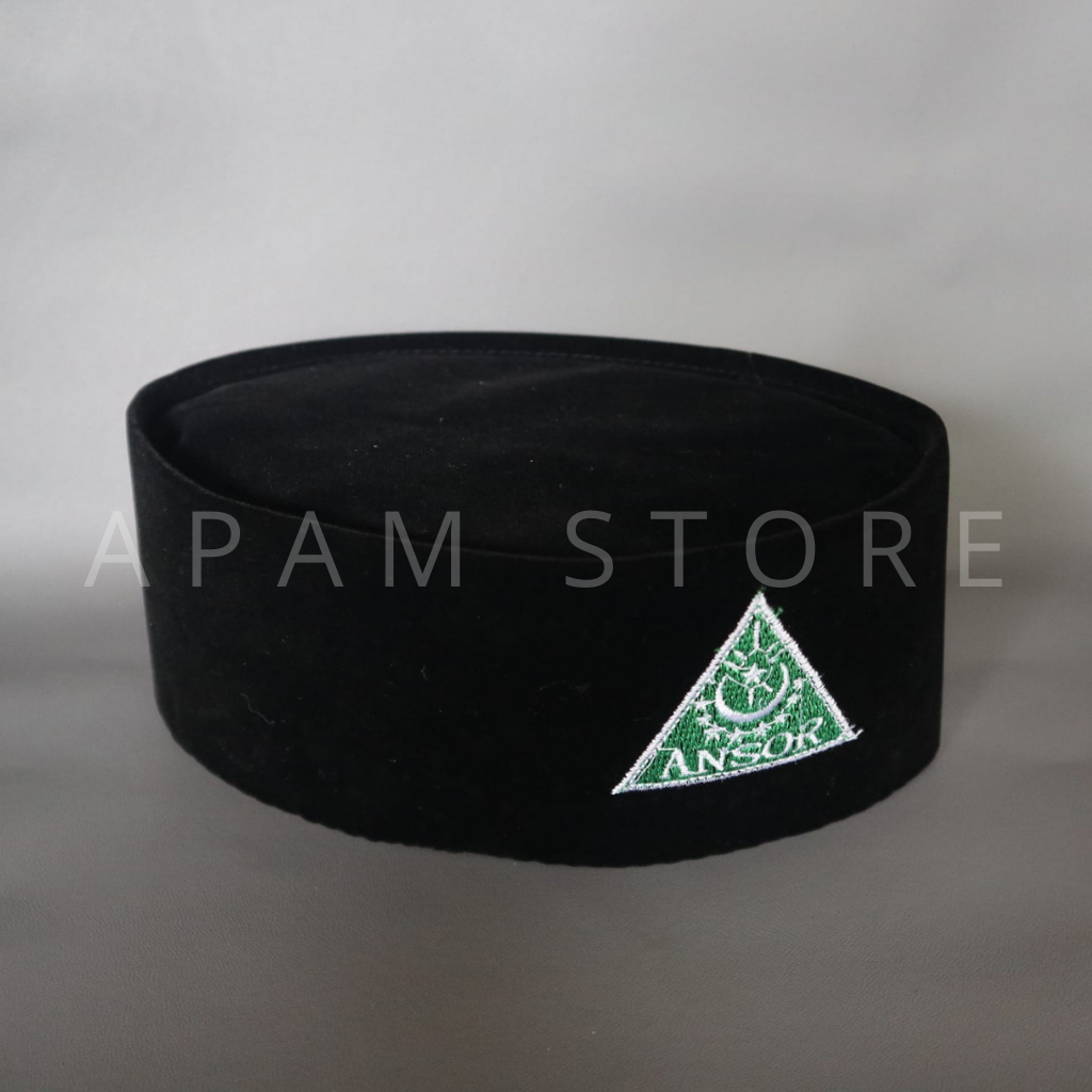 PECI HITAM POLOS LOGO BORDIR ANSOR PECI ANSOR DEWASA SONGKOK HITAM ANSOR TINGGI 9