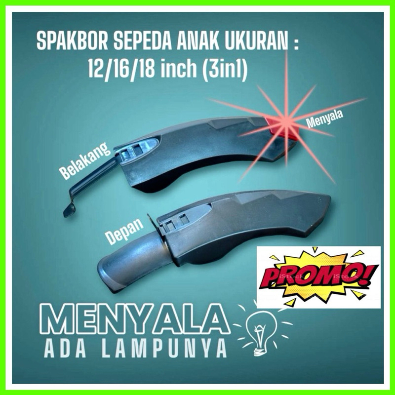Spakbor Sepeda Anak Lampu menyala uk 12, 16, 18 harga sepasang