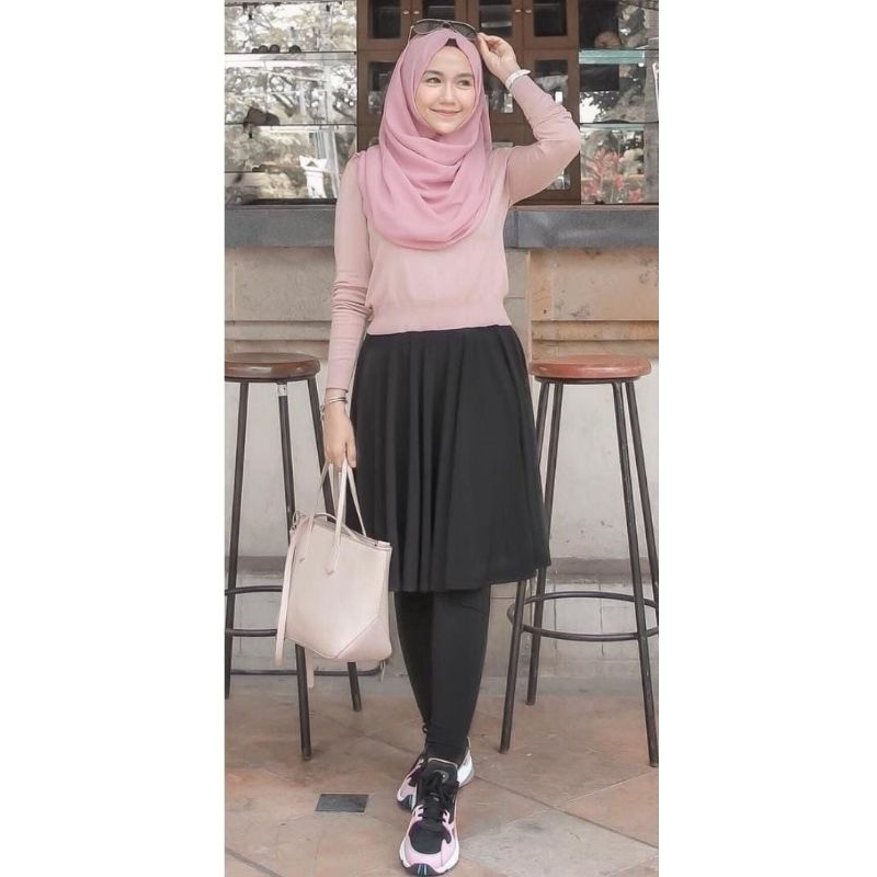 Legging Rok Kembang Payung Panjang Selutut/Legging Rok Olahraga Wanita
