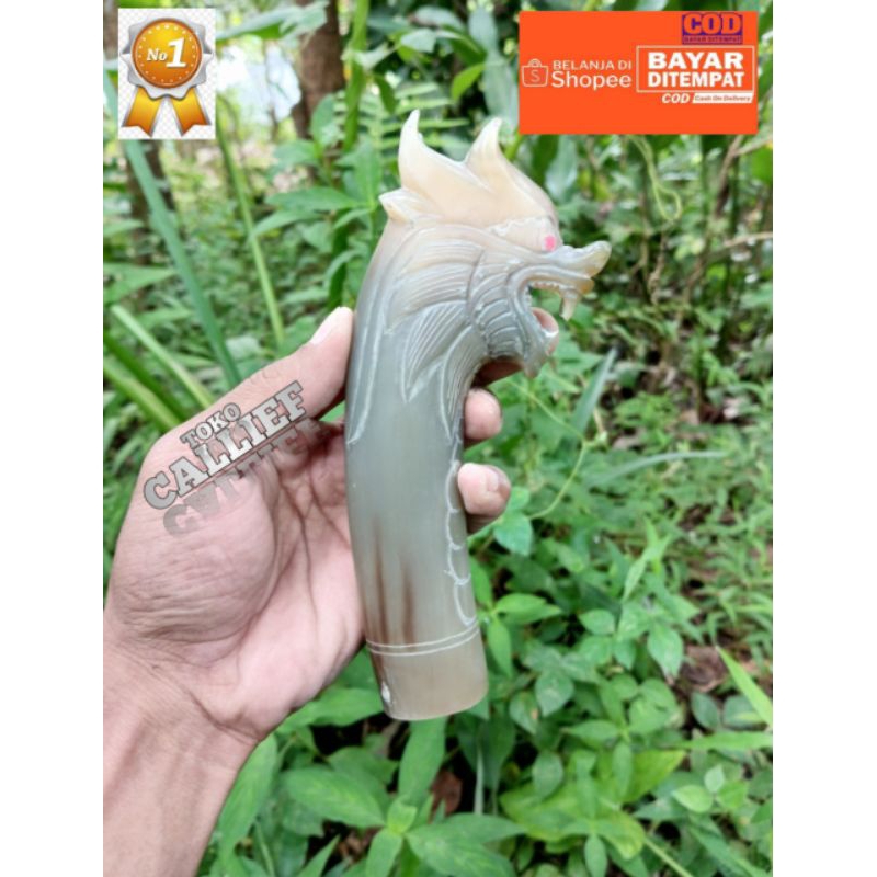 gagang golok bahan tanduk bule ukir naga buat ukuran 30-40 cm