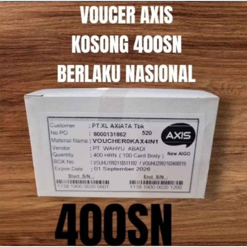 Voucher KOSONG Axis 400 SN 4 in 1 Bahan inject Kuota Kartu Axis