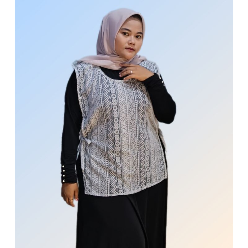 FREE ONGKIR VEST BRUKAT JUMBO LD 130 OUTER WANITA PREMIUM VEST BRUKAT TALI SAMPING ROMPI BRUKAT