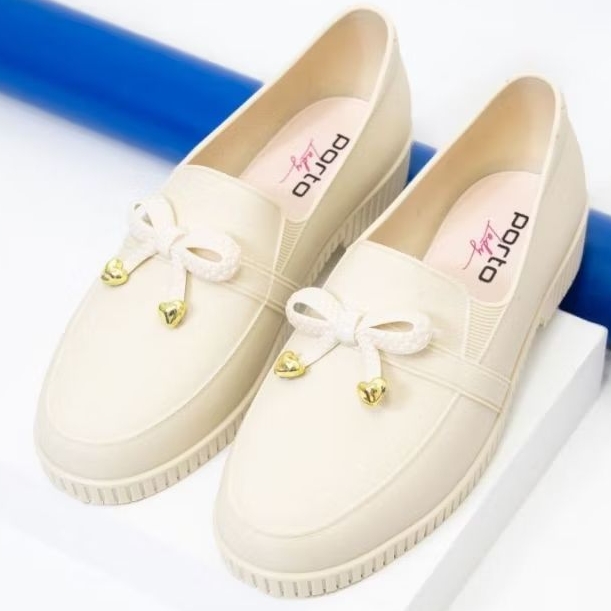 Premium Porto Lady Sui/Sepatu Karet Plat Shoes Wanita Motif Pita Kecil Hak 3 Cm Size 37-41