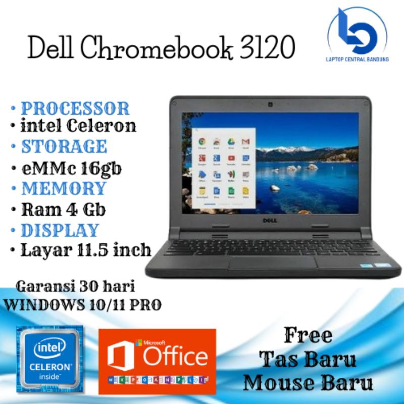 Laptop Dell 3120 Chromebook intel Celeron N2840 Ram 4Gb/ssd 16Gb Mulus Bergaransi