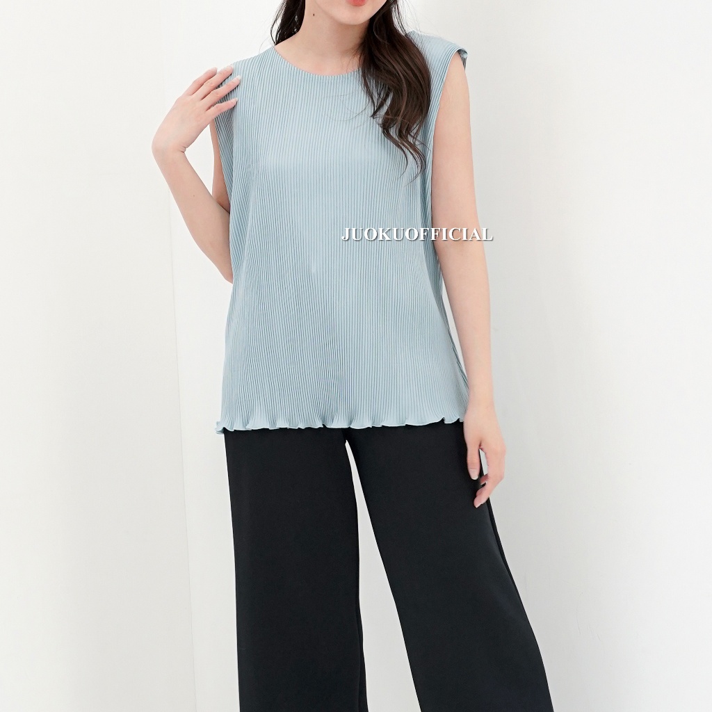 Atasan Plisket Lidi Wavy Tanpa Lengan / Baju Plisket / Tanktop Plisket / Pleated Top