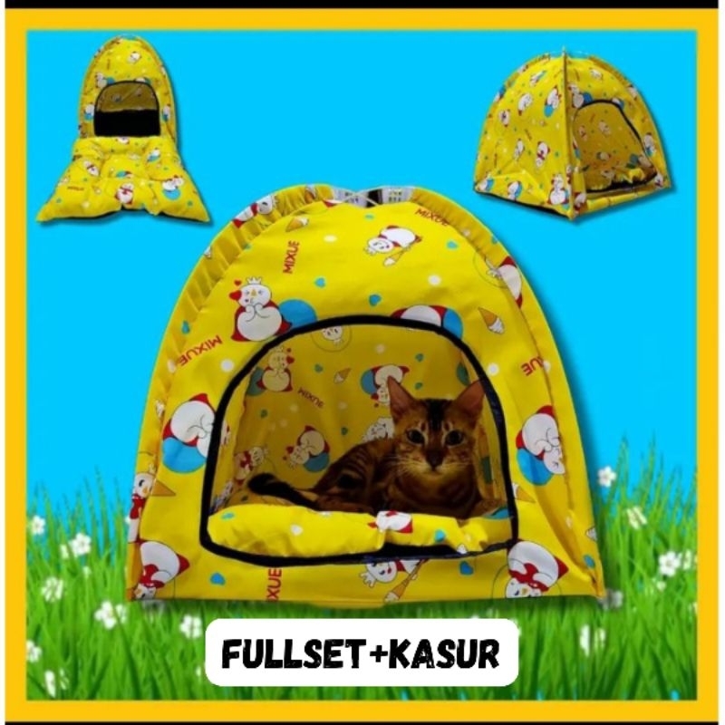 Fullset tenda kucing besar lipat petbed motif karakter free kasur bantal tidur