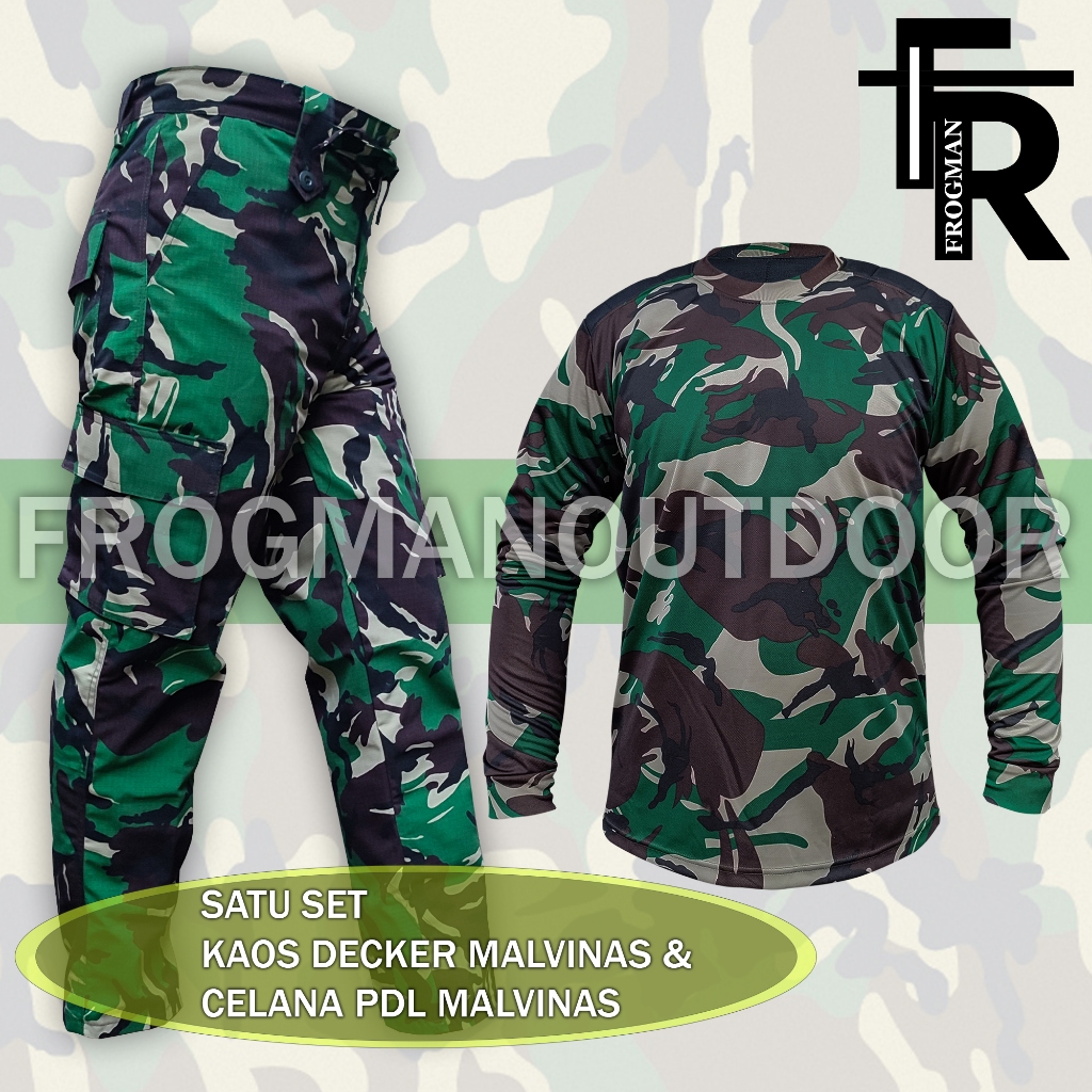 Setelan Baju Kaos Panjang dan Celana PDL Cargo Panjang Pria Loreng Malvinas Army
