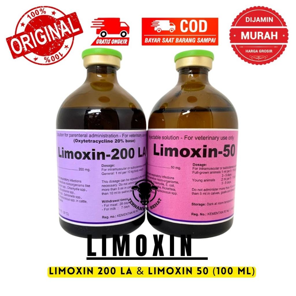LIMOXIN 200 LA 100 ml & LIMOXIN 50 100 ml - Antibiotik Oxytetracyclin Spektrum LuasAtasiInfeksiHewan