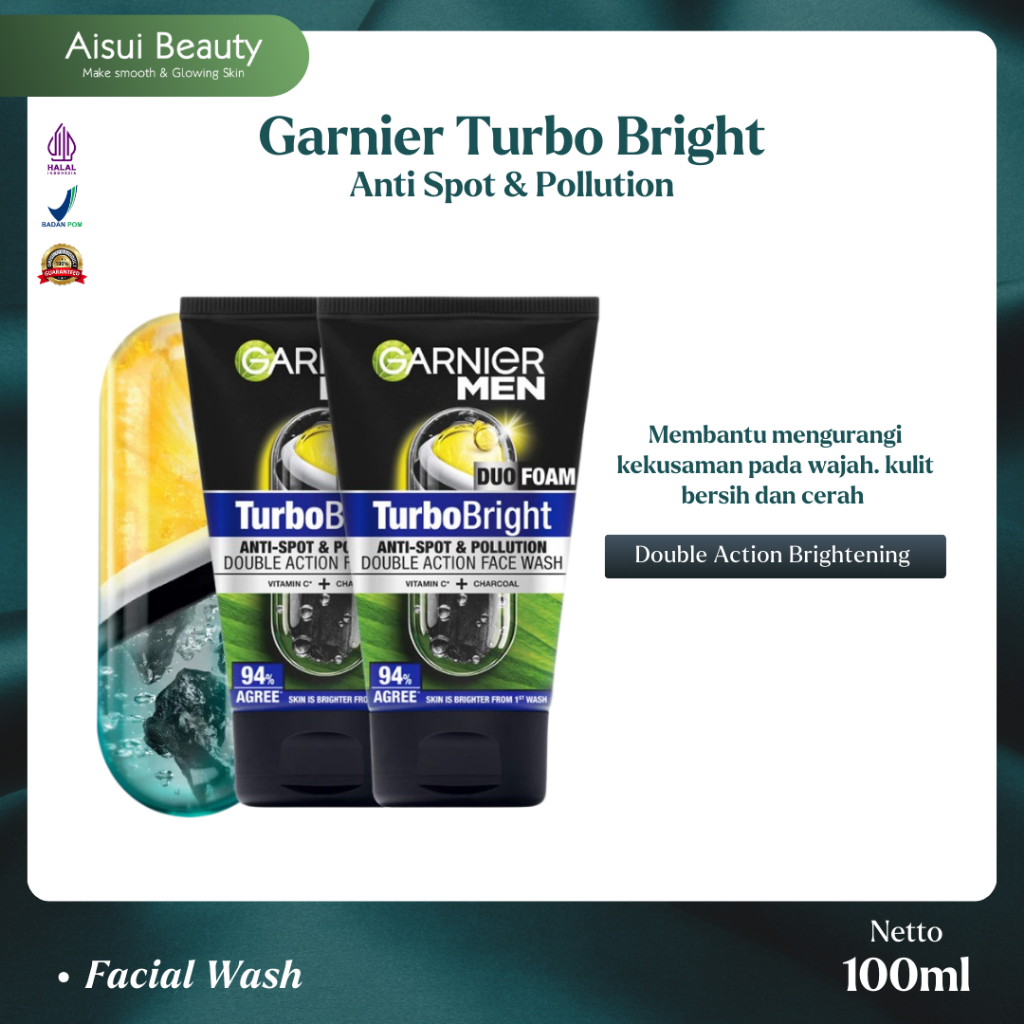 GARNIER Men Turbo Bright Super Duo Foam 100ml (Perawatan Pria Untuk Wajah Kusam)