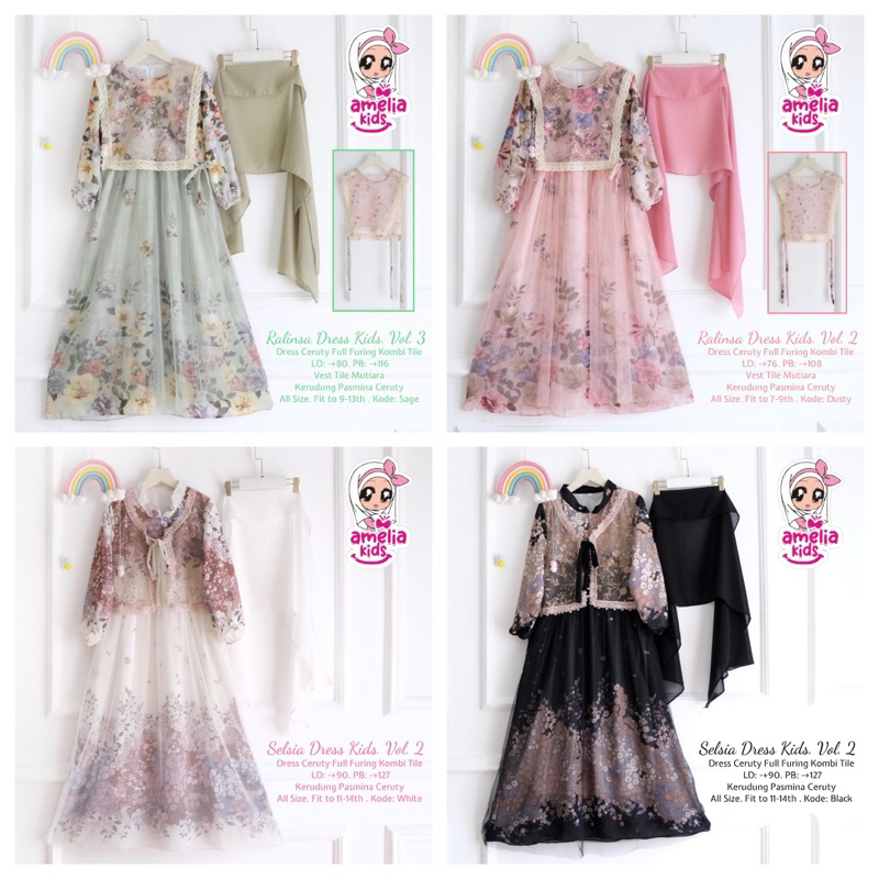 DRESS Lebaran anak perempuan / dress ceruti motif/setelan dress hijab anak