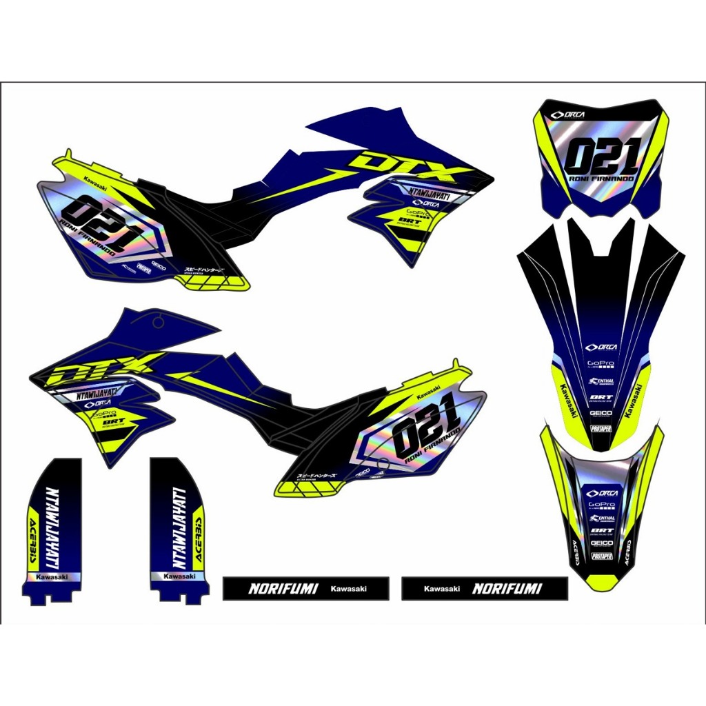 decal stiker klx new dtracker dekal stiker variasi striping custom fullbody biru hijau stabilo