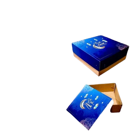 

( 5 pcs ) dus lebaran packaging hampers kue lapis legit bolu surabaya box duplex motif eid mubarak biru size 25x25x10cm