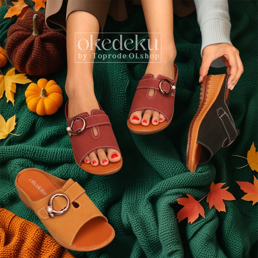SANDAL WEDGES WANITA TERBARU SLOP SELOP KEKINIAN CEWEK MURAH DEWASA KONDANGAN TC06