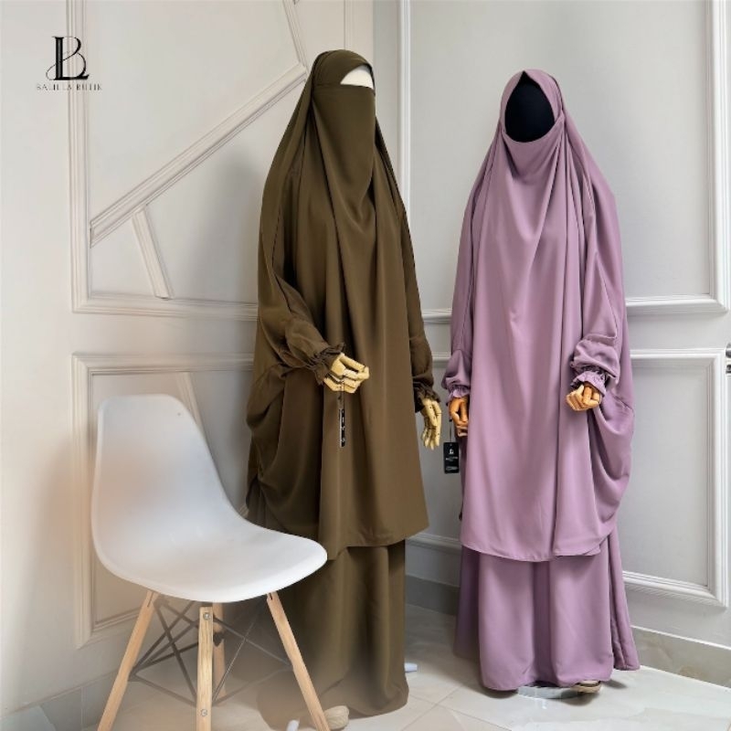 lBALILA BUTIK French Khimar Set Rok Emely Manset Karet Cincin Wudhu frendly  Kain Forzaleta
