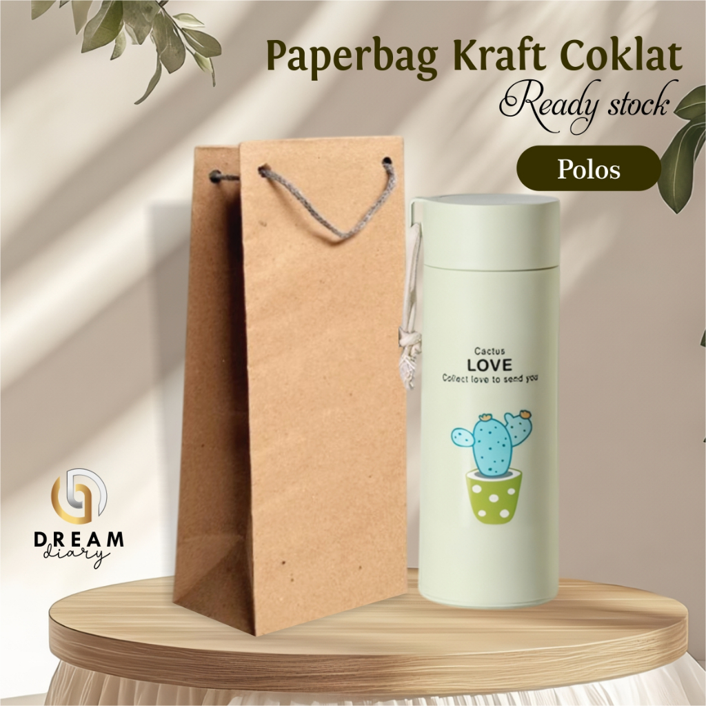 

[12PCS] PAPER BAG KRAFT COKLAT POLOS - TAS SOUVENIR BOTOL PERNIKAHAN UKURAN 10 X 25 X 10 CM