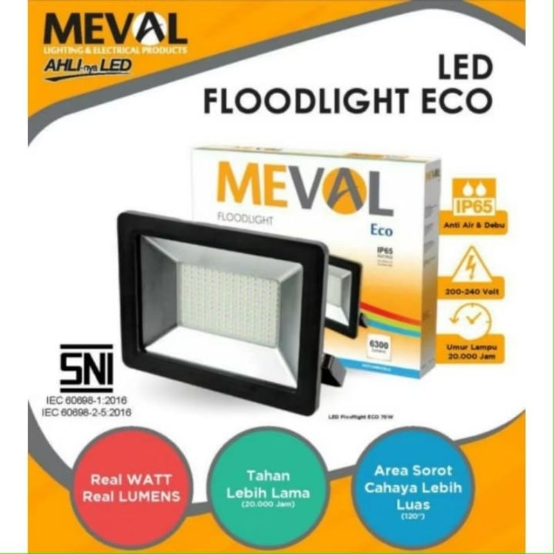 MEVAL Lampu LED Floodlight Eco IP65 20W kuning Anti Air lampu sorot meval 20 watt warm white / kunin