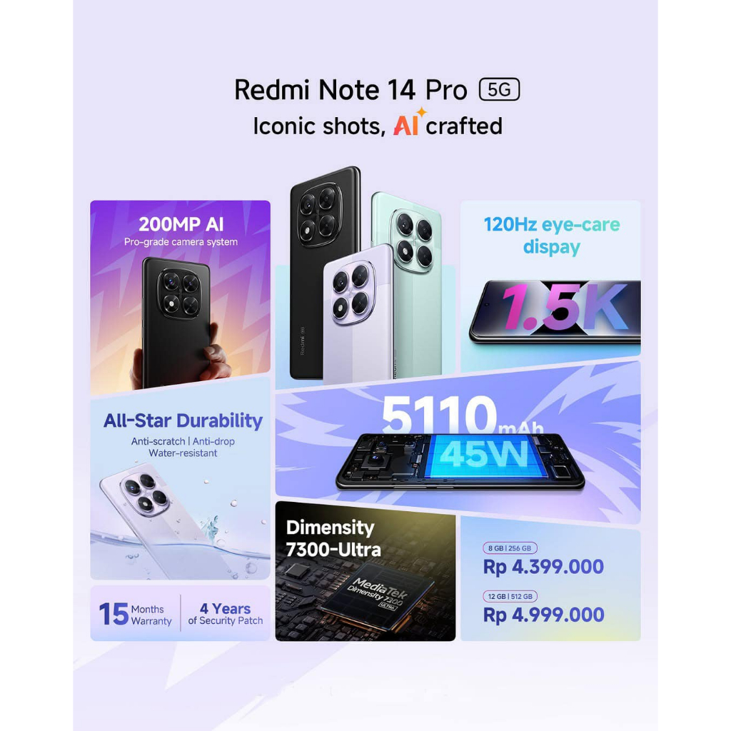 Xiaomi Redmi Note 14 Pro 5G | Xiaomi Redmi Note 14 Pro Plus 5G [8/256 GB] [12/512 GB] Garansi Resmi 