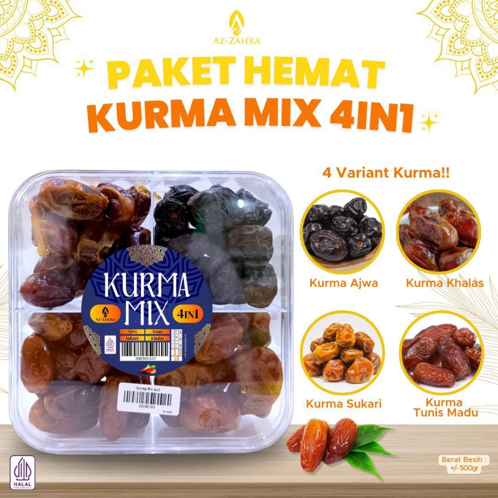 

Kurma Sukari Ajwa Khalas Tunis Mix 4in1 - Kurma Paket Hemat - Pusat Herbal 02