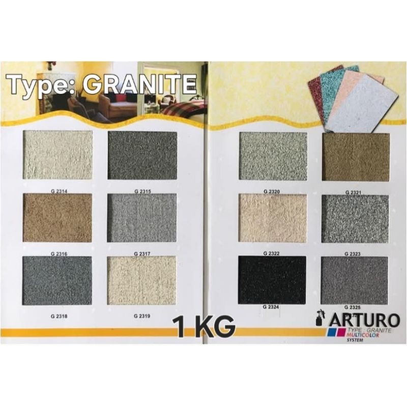 ARTURO Type Granit  Kaleng 1kg Cat Texture Multicolor Kemasan Ukuran 1 Kg (12 warna Type Granite)