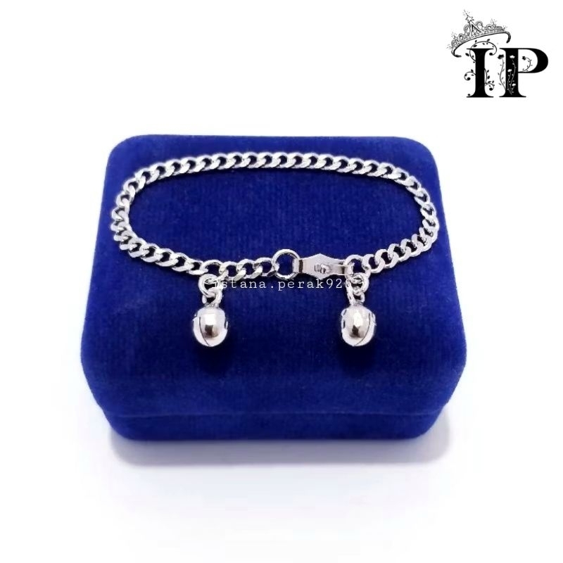 Gelang Tangan/ Kaki Anak Perak Asli Silver 925 Lapis Emas Putih Model Rantai Sisik Naga - Gelang Ant