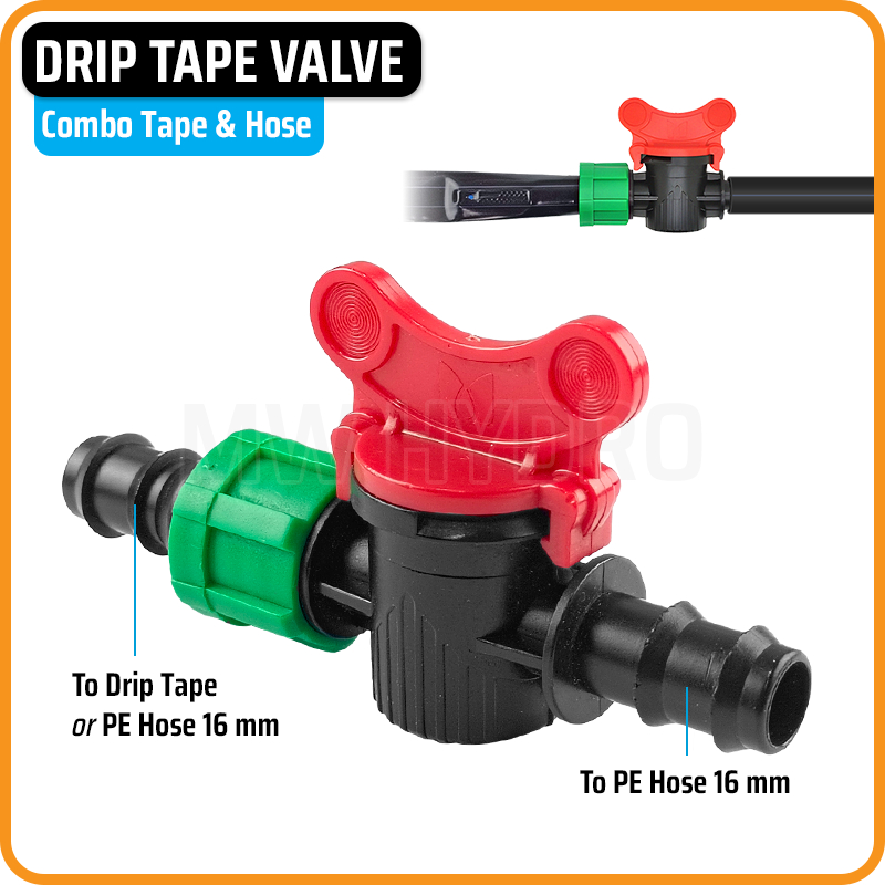 Drip Tape Valve - Combo Tape & Hose | Konektor Keran Selang Driptape Irigasi Hidroponik - Combo Tape