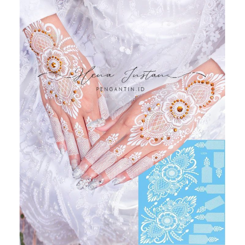 NEW MOTIP HENA STIKER HENNA INSTAN 1 SET HENA PENGANTIN TEMPEL / FREE MANIK DAN GLITER