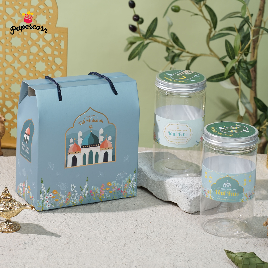 

10 Pcs Gable Box hampers idul fitri 2 toples 1000 ml - Tranquility 19x11x17, tinggi total 20cm