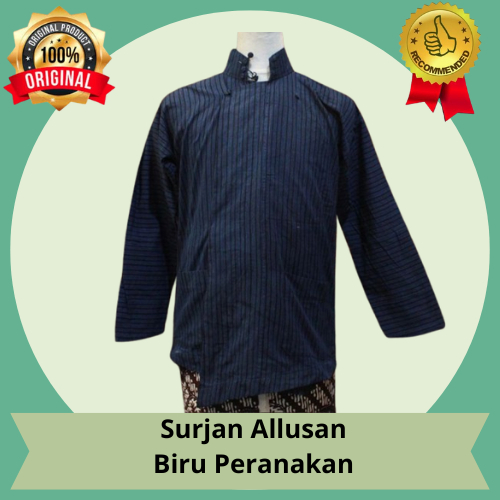 Surjan Lurik Alusan Biru Peranakan Baju Adat Jawa Surjan Pria Laki Laki Dewasa