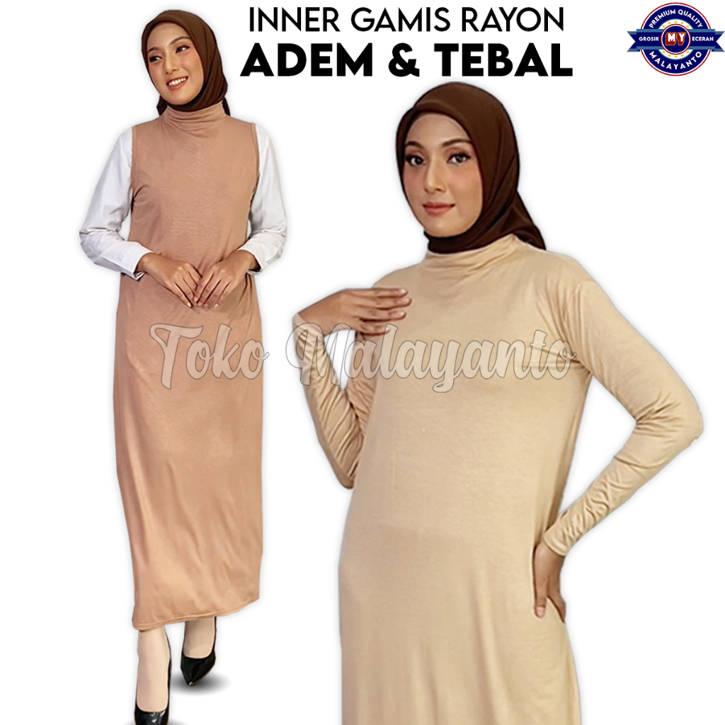 Baju Manset Gamis Tangan Panjang & Tanpa Lengan Wanita Kerah Leher Turtle Neck Polos Inner Long Dres