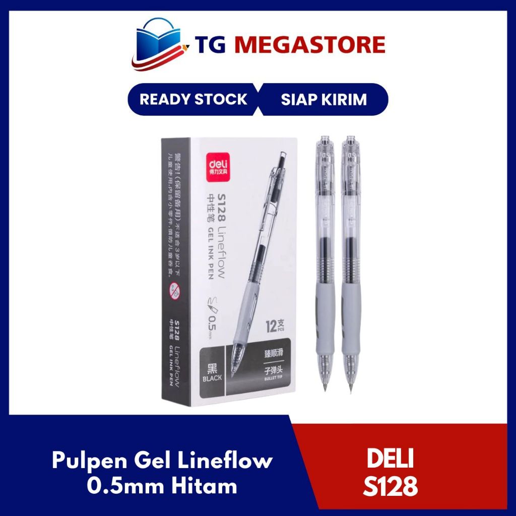 Pulpen Gel Deli Lineflow 0.5mm Hitam Satuan - S128