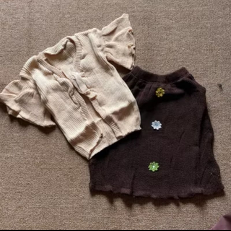 Setelan rok cardigan rajut bayi perempuan 1-2 tahun