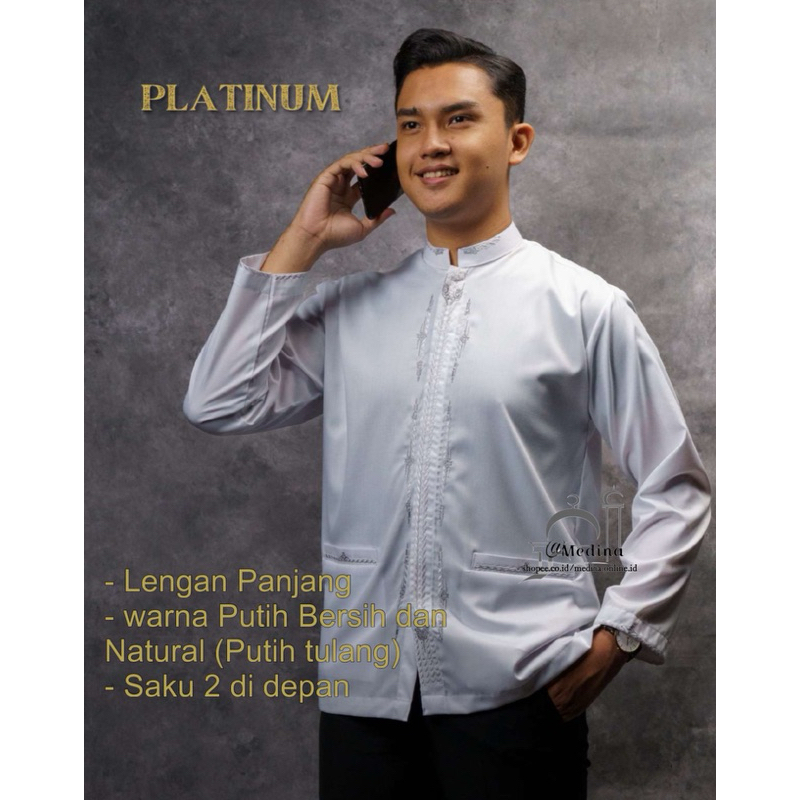 Baju Koko TAMER Putih Lengan Panjang Tipe PLATINUM