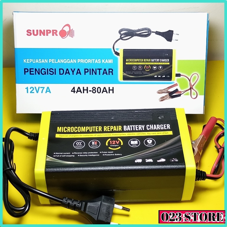 Adaptor Aki Sunpro 12V 7A / Battery Charger High Quality 4AH-80Ah / aki Mobil Motor