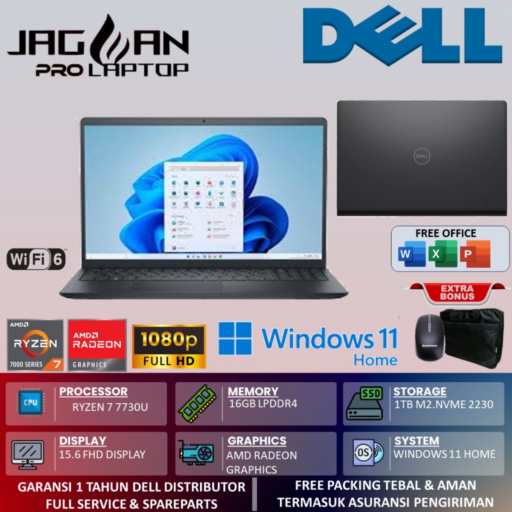 Laptop Dell Inspiron 15 3535 AMD Ryzen 7 7730U RAM 32GB 1TB SSD FHD Win11 Home