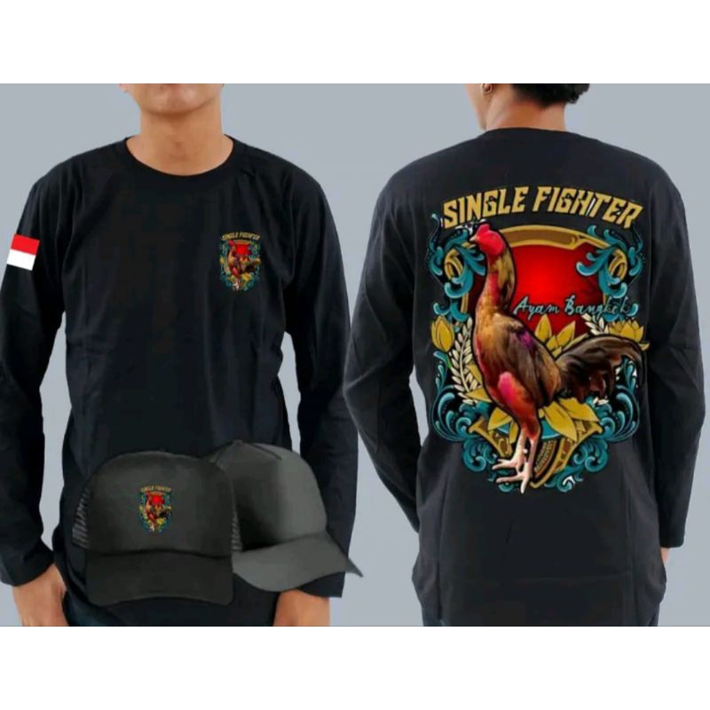 KAOS LENGAN PANJANG AYAM BANGKOK BONUS TOPI