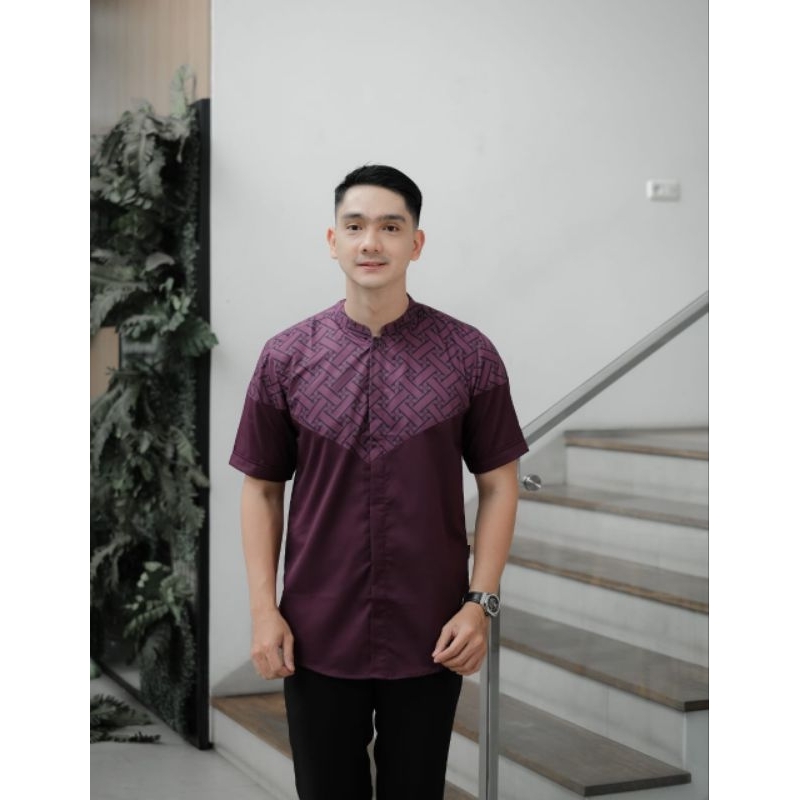 Kurta Pakistan Pria Burgundy Sublime Lengan Pendek Toyobo Premium Shiddiq Original