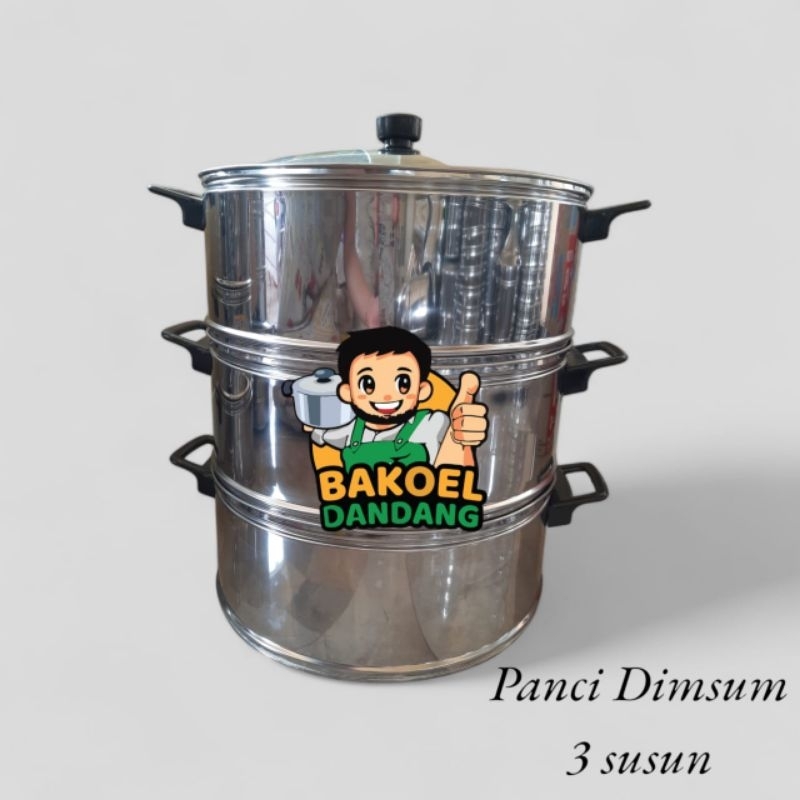 panci dimsum dandang roti kukus 3 susun uk 32cm tutup kaca