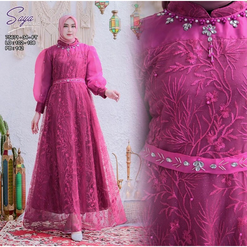 gamis brukat allia khusus pink fanta / fucia