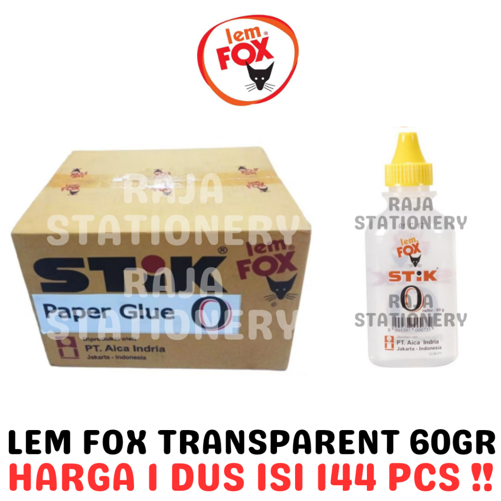 

LEM FOX STICK O 60gr TRANSPARENT GLUE BOTOL LEM CAIR STIC FOX TRANSPARAN KERTAS BENING PACK KARTON [144PCS]