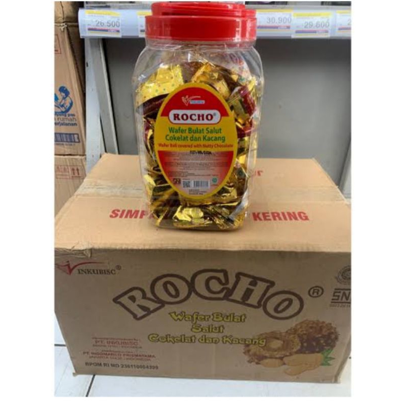 [1 KARTON = 6 Toples × @300GRAM] Rocho Wafer Bola Cokelat Kacang Coklat