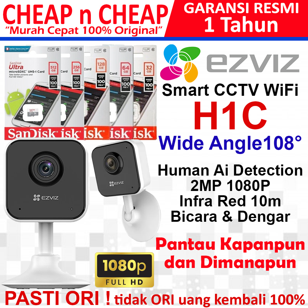 Ezviz H1C Wide Angle Indoor 2MP 1080P - CCTV Wifi Wireless Camera Smart IP Cam Hikvision Hik Vision 