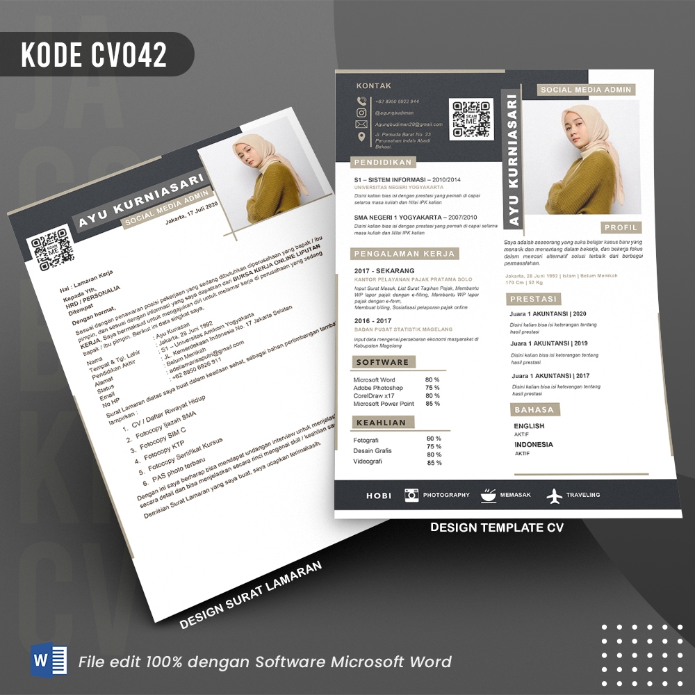 Template CV Siap Edit 100% dengan Ms.Word - JagoBikinCV Kode 042