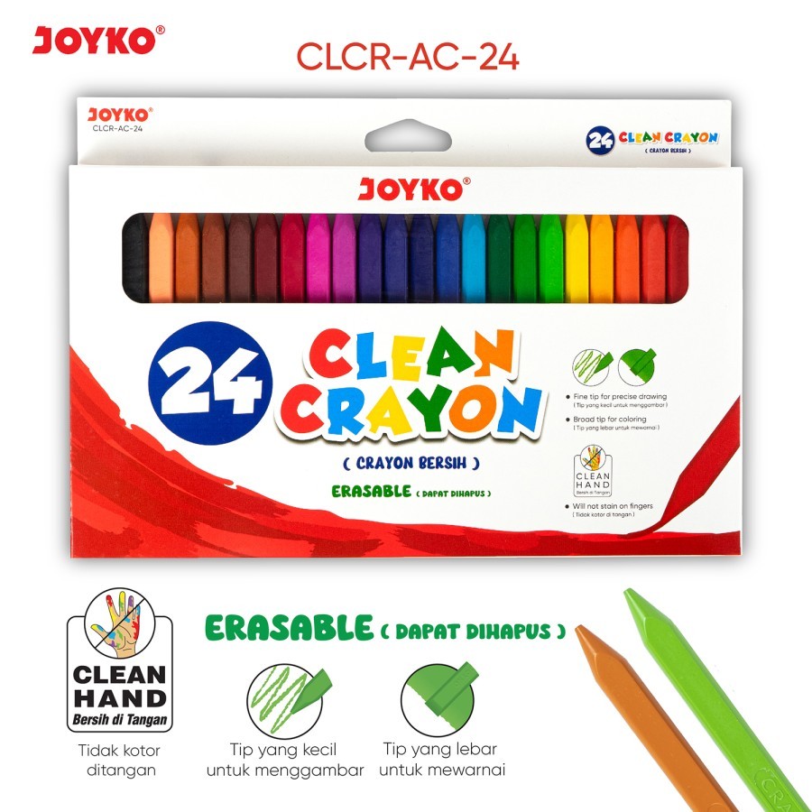 

CLEAN CRAYON ERASABLE / KRAYON BERSIH DAPAT DIHAPUS 24 WARNA CLCR-AC-24