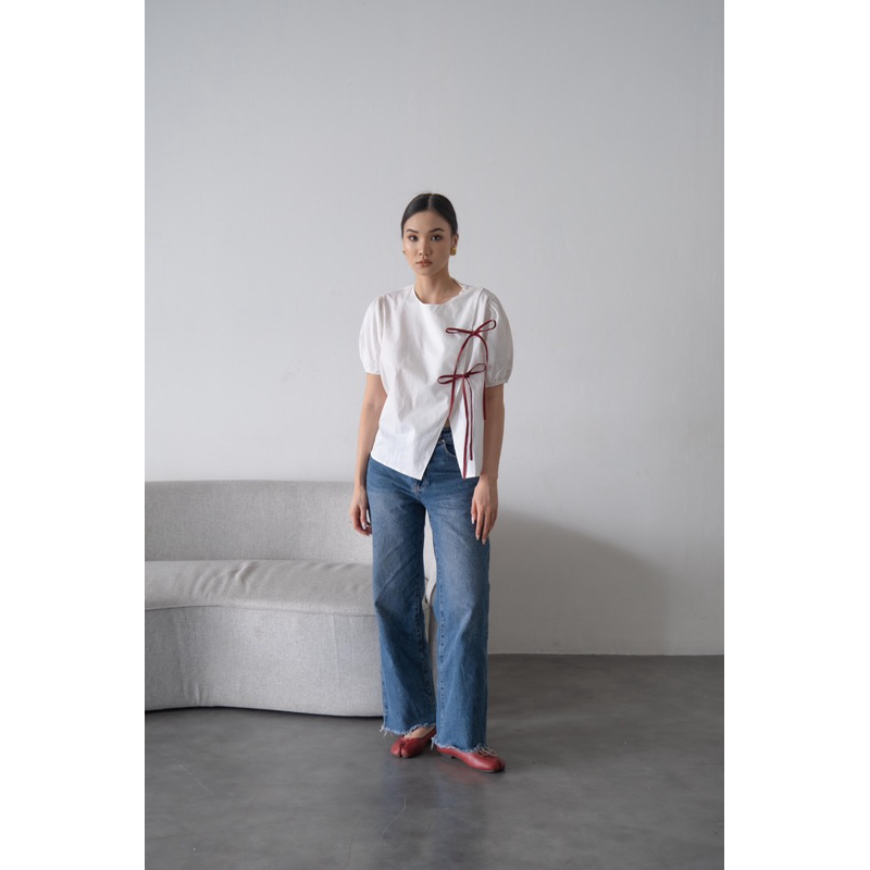 Bow Cross Blouse - Atasan wanita, blouse kekinian
