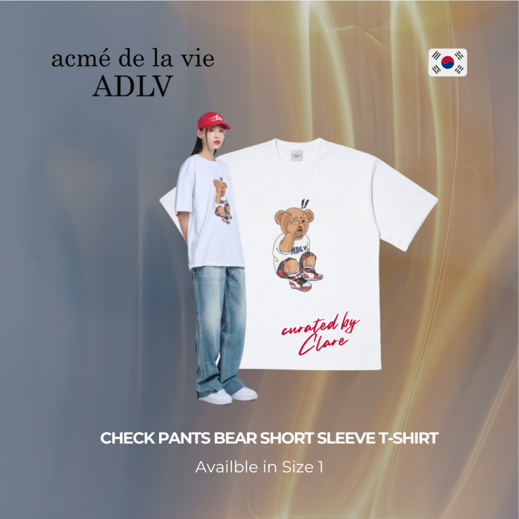 [ADLV] Check Pants Bear Short Sleeve T-Shirt White - Kaos Oversized Fit Unisex acme de la vie