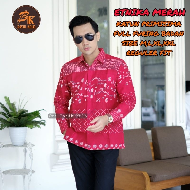 batik nusantara lengan panjang lapis furing warna merah batik solo batik moden batik indonesia