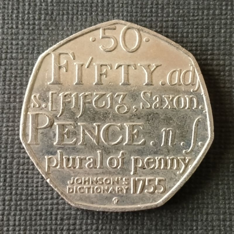 Koin Kuno Inggris 50 Pence Commemorative 2005 Kamus Johnson