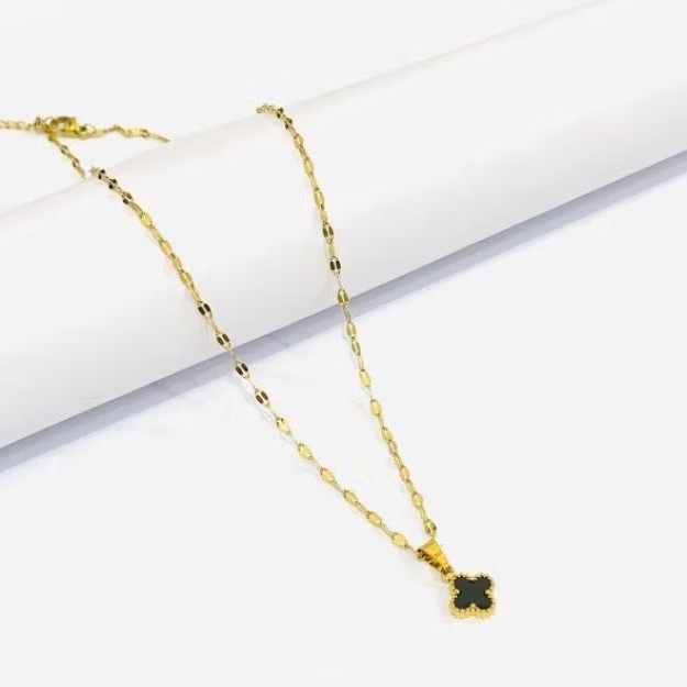 kalung titanium asli liontin clover perhiasan titanium viral